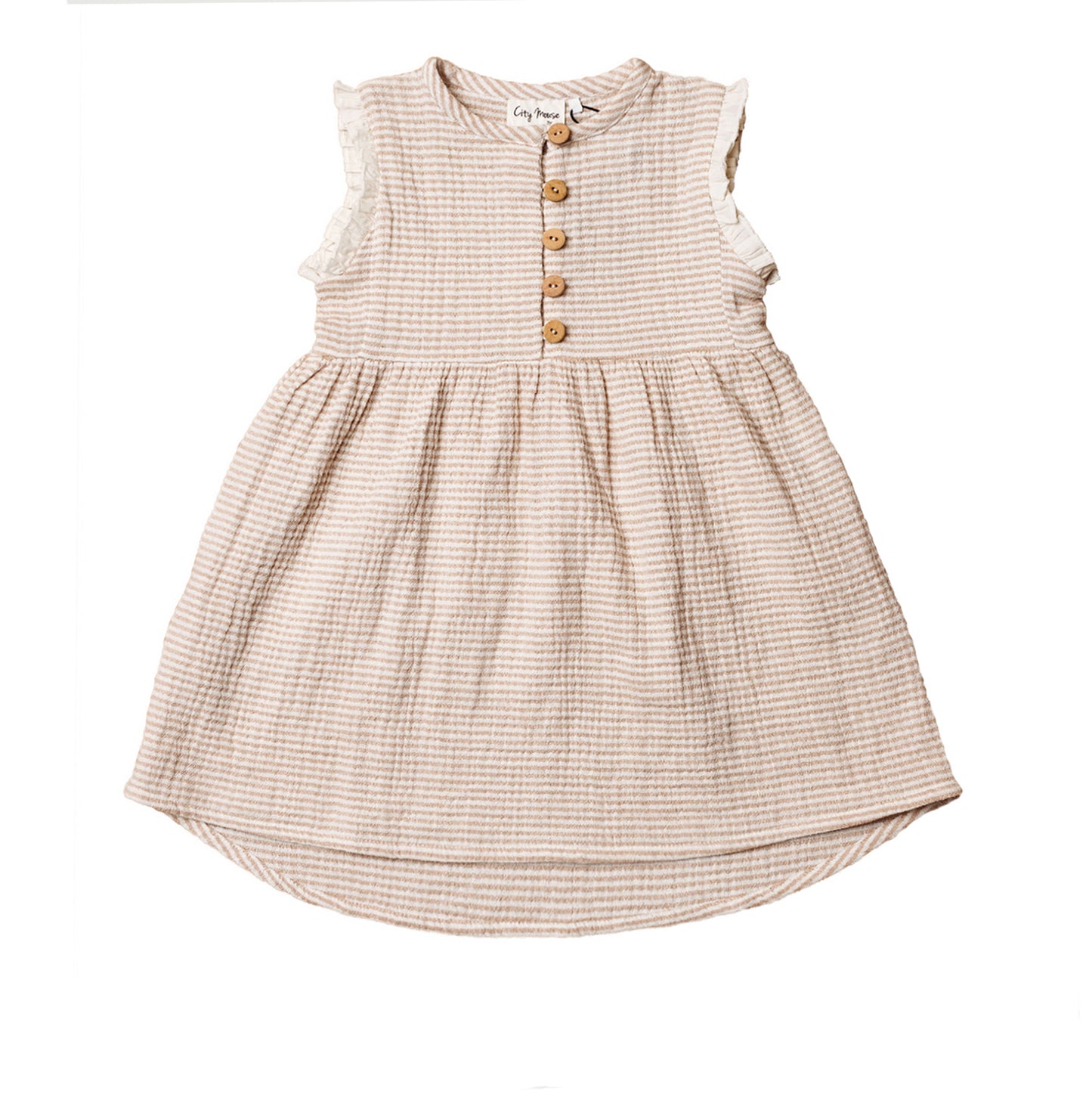 Sesame Stripe Ruffle Button Dress