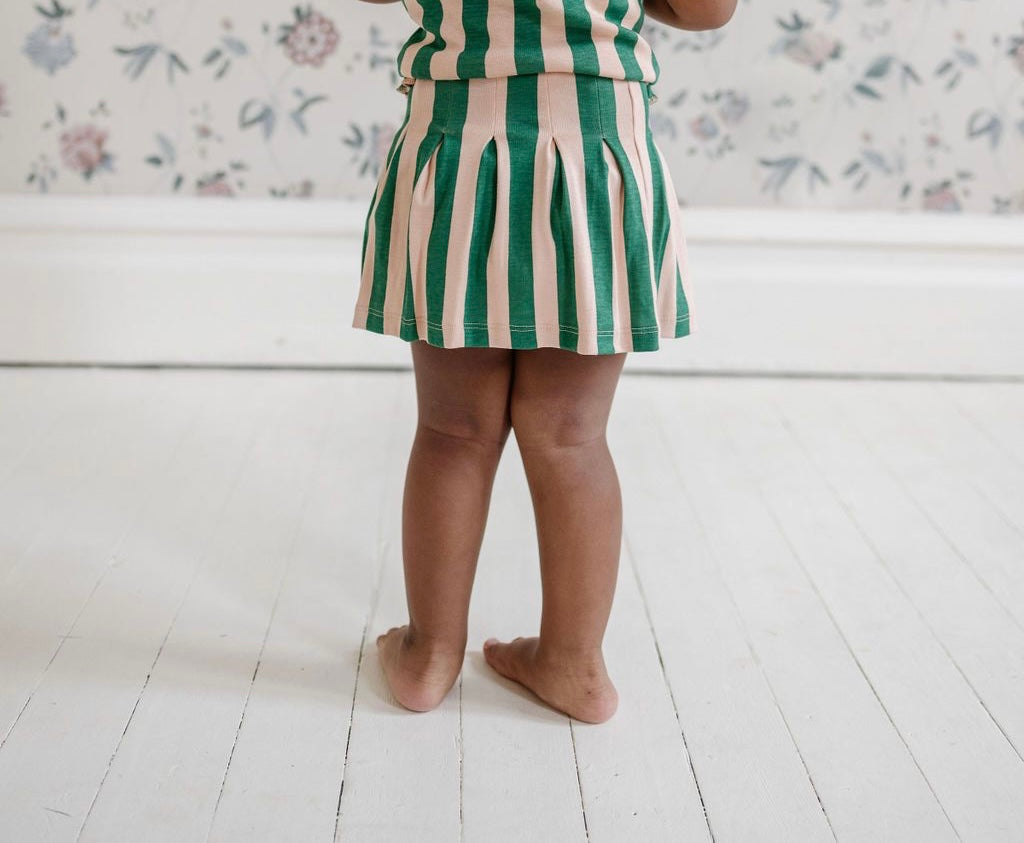 Watermelon Stripe Pleated Skirt