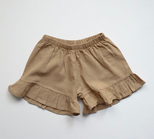 Camel Frill Linen Shorts