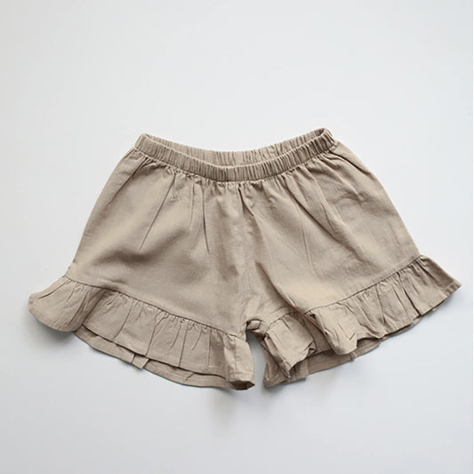 Oatmeal Frill Linen Shorts