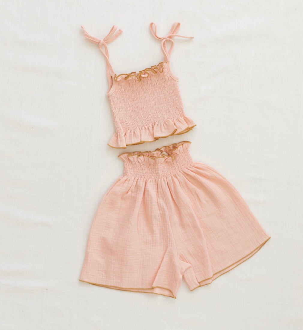 Smocked Crop Blouse Peach